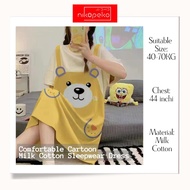 [READY STOCK] (40-70KG) 4XL Plus Size Comfortable Labuh Flexible Stretchable Cotton Pajamas Long Dre