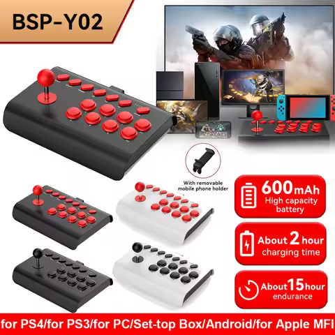 Y02 Fighting Game Joystick w Stretchable Bracket Games Console 3-Mode Connect Macro/TURBO Function f
