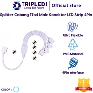TRIPLEDI Kabel Splitter 4 Pin LED Strip RGB 2385 5050 Konektor Cabang 1 to 2 3 4 Cable Male Needle P
