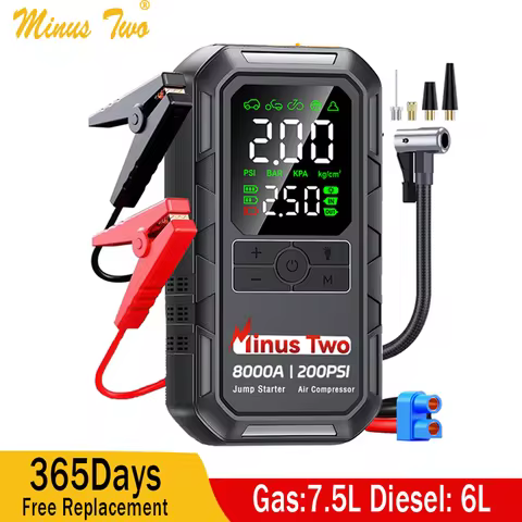 Jump Starter with Air Compressor 8000A Portable Car Battery Booster (7.5 Gas/6L Diesel) with 160PSI 