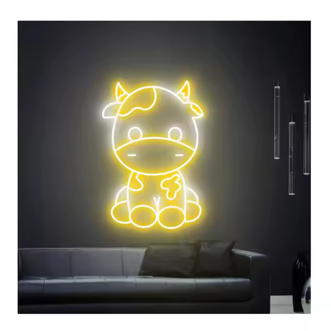 Cute Cow LED Neon Sign Custom Cow Neon Light Room Wall Decor Animal Lover Gift Bedroom Art Decor Bir