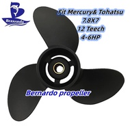 Baling-baling Bot Bernardo 7.8X7 Fit Enjin Sangkut Tohatsu Mercury 4 5 6 HP Skru Aloi Aluminium 3 12