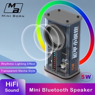Mini Born Bluetooth Speaker Mini Transparent Mecha Wireless Bluetooth Speaker 360° Surround Subwoofer Sound Bluetooth 5.0 Speaker With Rhythmic Light Effects Mini Speaker For Travel Beach Party