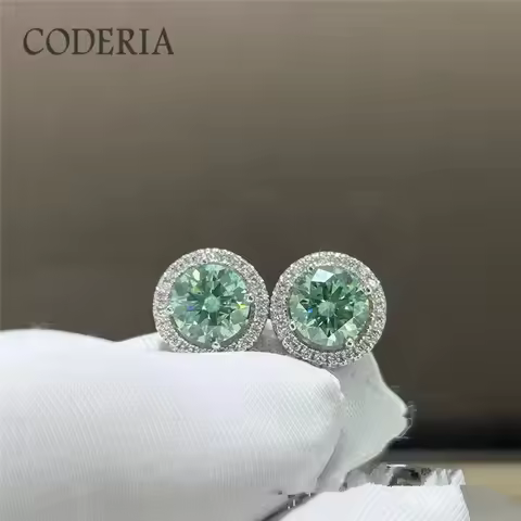 1-2 CT Blue Green Moissanite Stud Earrings for Men & Women S925 Silver 18K Gold Plated Earrings Pass