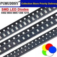 100PCS 0402 0603 0805 1206 1210 SMD LED Diodes light Yellow Red  Green Blue White