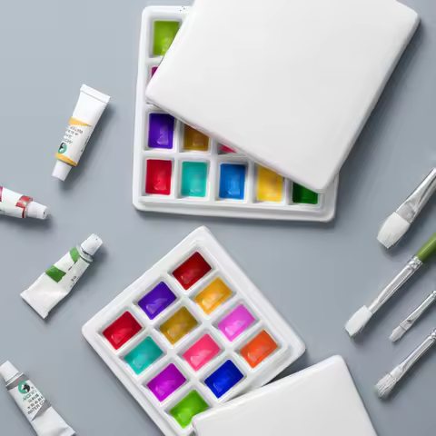 12/20 Well Ceramic Palette Square with Cover Easy To Clean and Easy To Carry for Acrylic Watercolor 