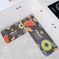 Colorful fruits Polyester Kitchen Mat Set of 2 Non-Slip Kitchen Rug Washable Bath Rug Runner Carpet 