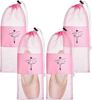 4 Pcs Pointe Shoe Bag Pink Dance Mesh Shoe Bags Shoe Storage Ballet Dance Shoes Bag Drawstring Dance