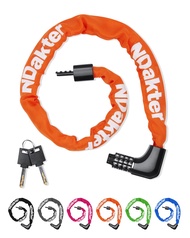 NDakter Bike Lock,Bike Chain Lock,4-Digit Bike Lock Combination with Keys,3.2Ft Combo Bike Locks Hea