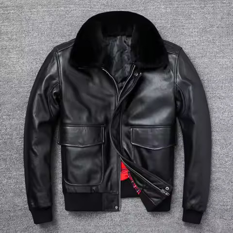 YR!Free shipping.2025 Brand new winter warm Classic G1 genuine leather jacket.Men Euro size black co