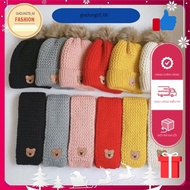 Set of 2 Wool Hats with Cute Bear Embroidered Scarves for Children 0-6 Years Old. TD TD TD