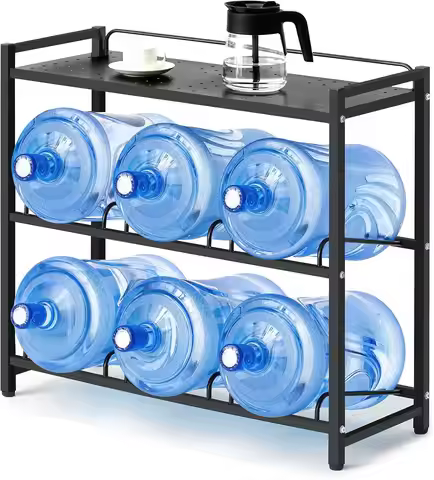 5 Gallon Water Bottle Holder 6-Tray 3/5 Gallon Water Jug Rack with Top Shelf Heavy Duty Jug Stand fo