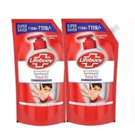 2x Lifebuoy Total 10 Hand Wash Refill Pouch 750ml