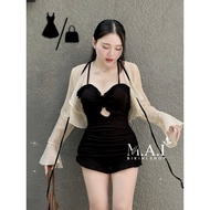 MAI BIKINI • Black One-Piece Jumpsuit with Beige Silk Chiffon Outerwear for Women