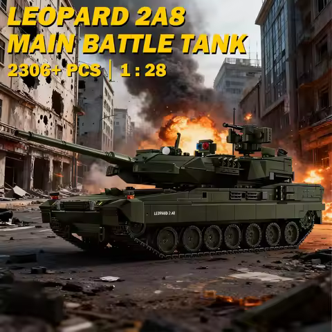 MOC German Leopard 2A8 Modern Tank Model Building Blocks with Motor Kit WW2 Military Main Battle Tan