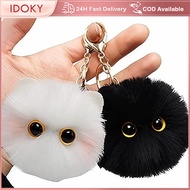 IDOKY Fluffy Plush Cat Keychain Cartoon Hairball Doll Pendant Black Briquette Blush Cat Bag Ornament