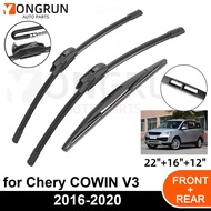 3PCS Car Wiper for Chery COWIN V3 2016-2020 Front Rear Windshield Windscreen Wiper Rubber Accessorie
