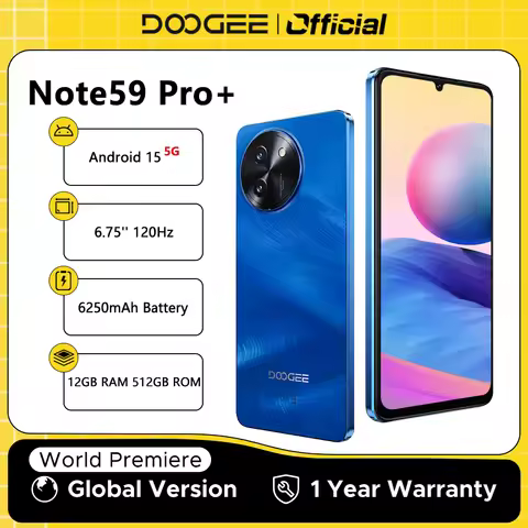 DOOGEE Note59 Pro+ 5G Smartphone Android 15 Global Version 6250mAh Battery 6.75'' 120Hz Display 12GB