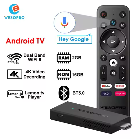 WESOPRO TV Stick G2 Android 12 Smart TV Dongle 2GB RAM 16GB ROM 2.4GHz 5.0GHz Wifi 6 BT5.0 H.265 4K 