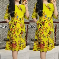 DRESS BATIK PANJANG MODEL KEKINIAN 2023 BAJU PESTA MODERN KOMBINASI SAKU KANAN UKURAN JUMBO LD 130
