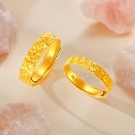 【現貨免運】999足金碎碎金黃金戒指男女情侶款活口一對素圈碎碎冰戒指送女友