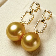 新品现货南洋珍珠耳环金珍珠耳环耳坠珍珠母贝时尚珍珠耳钉正圆无瑕强光Nanyang Pearl Earrings Gold Pearl Earrings Earrings Pendants Pearl2