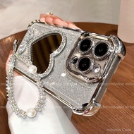 Luxury Heart Shape Flash Diamond Mirror Queen Logo Cellphone Casing For Samsung Galaxy A56 A27 A36 A