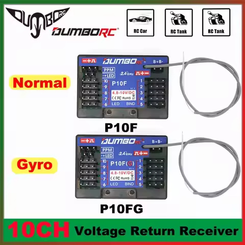 DUMBORC P10F P10FG 2.4G 10CH Gyro Receiver Voltage Return 4.8-10V PPM Output for DDF-350 Transmitter