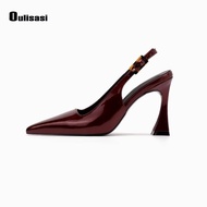 新款 细跟高跟鞋 New Slim and High Heels 现货   热卖  ——朴彩英rose尖头高跟鞋2025夏新款PU亮面马蹄跟百搭性感方扣凉鞋  Fashionable and Sexy