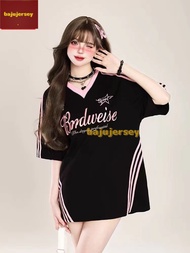 Oversized American Style Shoulder Patch Short Sleeved T-shirt Women Summer Silver Top Half Sleeved C