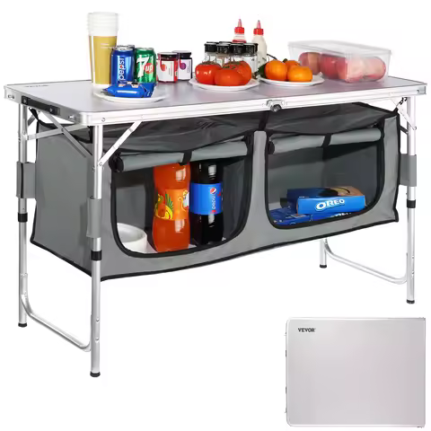 SucceBuy Camping Kitchen Table Quick Set-up Folding Camping Table MDF Camping Table for Outdoor Picn