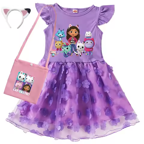 Vestido De Gabbys Doolhouse Clothes Kids Cartoon Gabby Chat Dress Baby Girls Summer Short Sleeve Cau