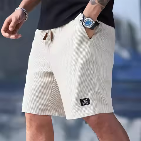 2026 Summer Men's Waffle Texture Casual Sports Beach Shorts Quick Dry Trendy Breathable Bermuda Shor