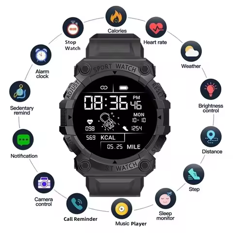 Black Smart Watch Sports Bluetooth Reminder With Color Screen Health Monitoring Fd68s Wearable Fitne