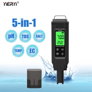 YIERYI 5-in-1 PH/Salinity/Temperature/TDS/EC Backlight Surveyors Meter Backlit LCD Display Work Effi