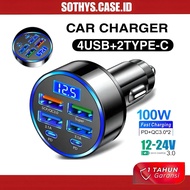 100W 6 Port USB + TYPE C Car Charger Fast Charging PD Quick Charger 3.0 Car Phone Charger Adapter Ca