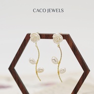 CACO Freshwater Pearl Earrings 14K Gold Plated 925 Silver "Rose Bouquet" (1 Pair)