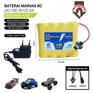Adaptor  Charger + Baterai  RC / Baterai Mobil Remote JIC 19-E NI-CD AA 5000mAh 4.8V Soket Hitam