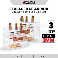 Acrylic Cake Display Case | 3mm Thick Bakery Bread Display Rack 3 Tiers Size 40x21x38.6 cm