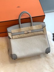Hermes🌟birkin 25 8U 冰川藍銀 帆布 stamp K