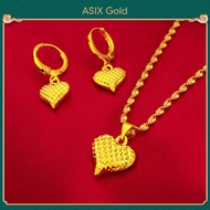 ASIXGOLD Women's Gold 916 Love Heart Necklace Earrings 2-in-1 Jewelry Set 24K Gold Bangkok Gold Jewelry Gifts Emas Wanita 916 Love Heart Necklace Anting-Anting Set Perhiasan 2-in-1 Hadiah Perhiasan Emas Bangkok Emas 24K