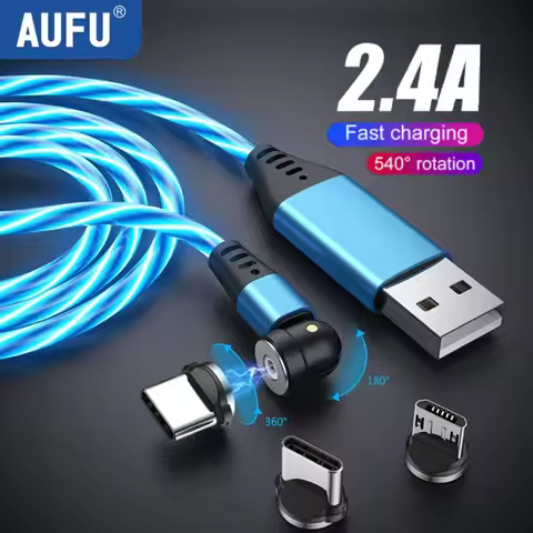 AUFU Luminous Flowing Lighting Magnetic Usb Cable Mobile Phone Cables LED Micro USB C Cable Magnet C