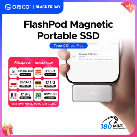 ORICO FlashPod 256GB MINI Portable SSD ProRes with Direct Plug & PD 100W Fast Charging for Dashcam M