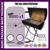 BBQ Grill Outdoor Drum Set Tong Drum 200L BBQ Set Complete With Grill Net Big Size (Full Set)