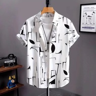 2025 Men's Short-Sleeved Shirt, Simple Geometric Pattern Printed Single-Breasted Shirt Urban Street 