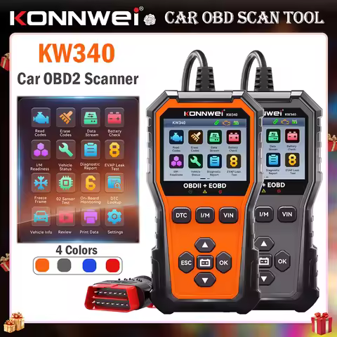 2026 KONNWEI KW340 OBD2 EOBD Car Diagnostic Scanner 9 Languages 12V Vehicle Battery Tester O2 EVAP I