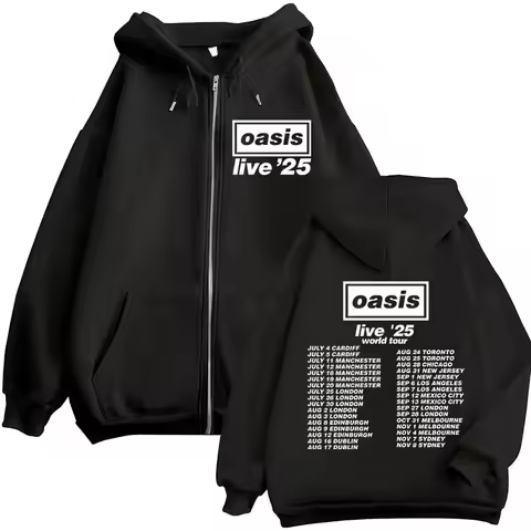 Rock Band O-Oasis Live 25 Tour 2025 Zipper Hoodies Fashion Oversized Zip Up Sweatshirt Men Women Ret