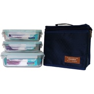 GLASSLOCK thermo bag set, glass box 400ml + 400ml + 695ml Glass Container Food Container