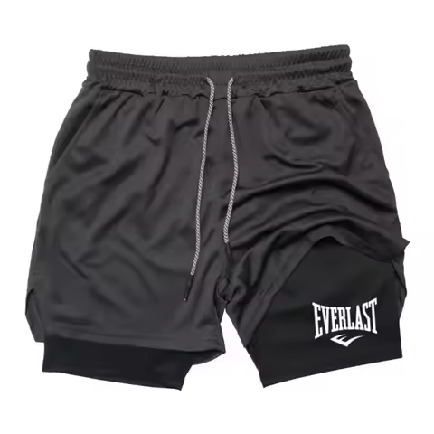 Men's compression gym shorts, EVERLAST printed sports pants, double layered, quick drying, basketbal