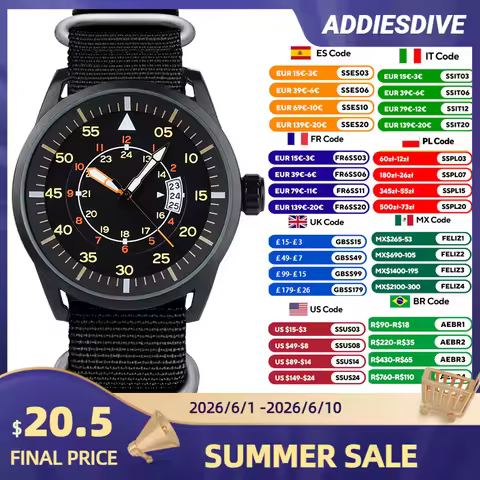 ADDIESDIVE Quartz Watch MY-JD1508 For Men Sports Hardlex Dial Crystal 50M Waterproof Nylon Strap Qua